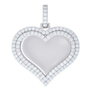 925 Sterling Silver Rnd Moissanite Heart Memory Picture Frame Charm Pendant